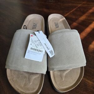 Zara Tan Slide Sandals/ Birkenstock Style